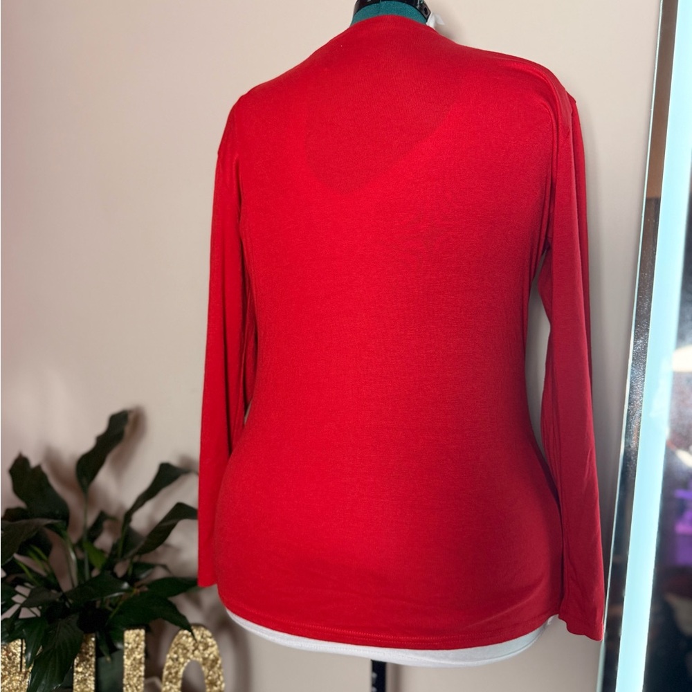 Women's Red V-Neck Top - Picture 3 of 4